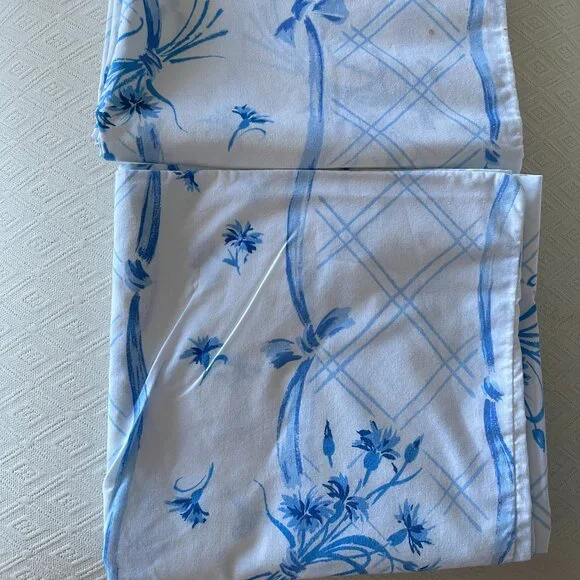 Wamsutta Ultracale blue white floral stripe king pillowcases 2 Vintage cotton